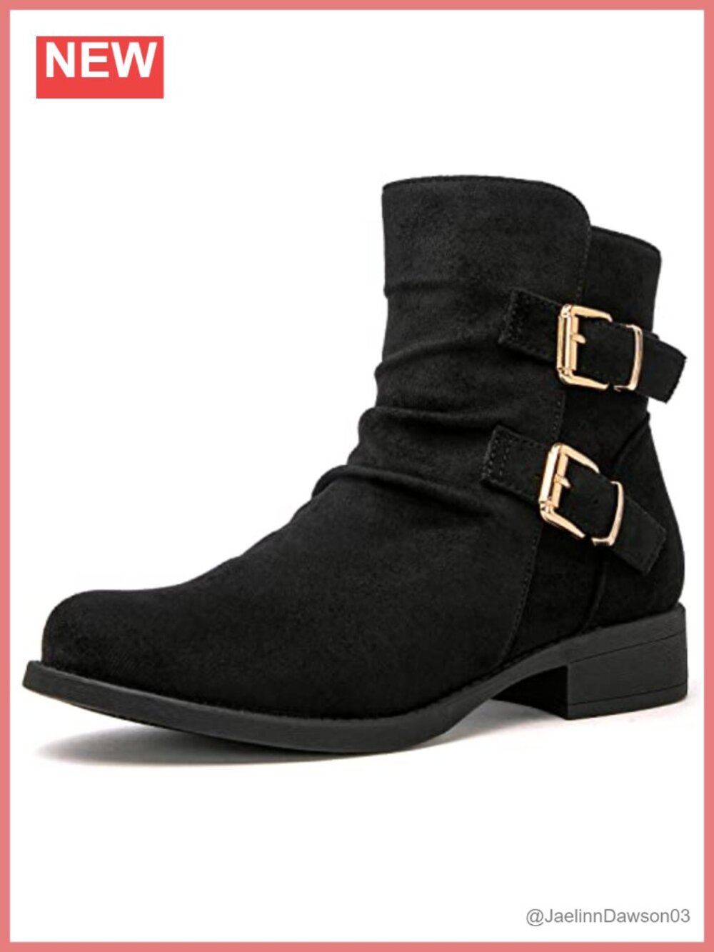 Vegan Suede Ankle Boots Low Heel Slouchy Buckle Booties